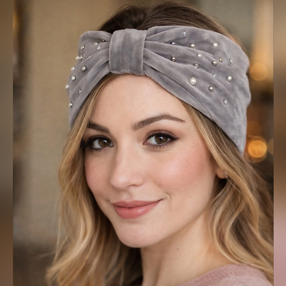 🩶Gray Velvet Headband with Studs🩶